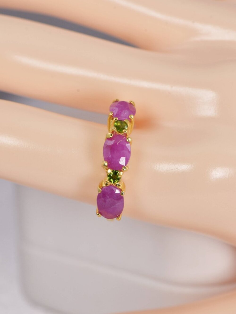 Natural Ruby with Chrome Diopside Band Ring in 925 Sterling Silver sz 7